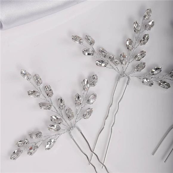 YERTTER Wedding Hair Pins 3 Pcs Wedding Decorative Hair Pins Rhinestones Crystal
